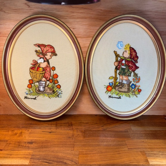 Vintage Hummel Dutch Boy Girl Crewel Embroidery Needlepoint Framed 13" Height - Picture 1 of 10